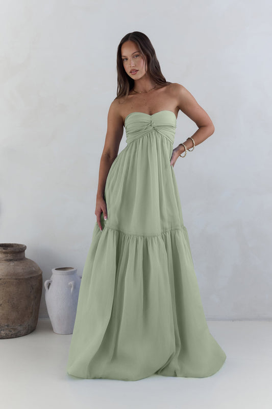 Robe Maxi Sans Manches Style Inoubliable Sauge