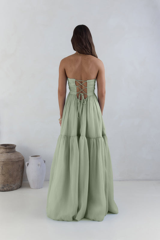 Robe Maxi Sans Manches Style Inoubliable Sauge