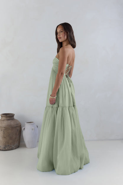 Robe Maxi Sans Manches Style Inoubliable Sauge