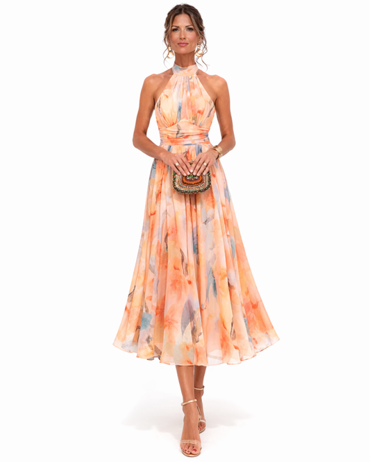 Aurora | Robe à Col Halter et Imprimé Aquarelle