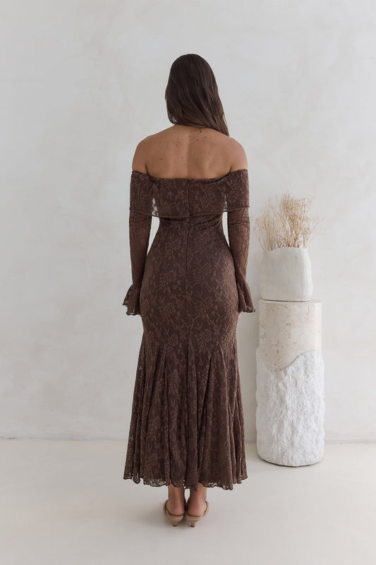 Robe Maxi en Maille Off Shoulder Here For Love Chocolat