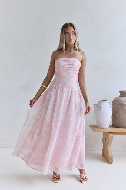 Robe Maxi Sans Manches Chemins Embrassés par les Nuages Rose