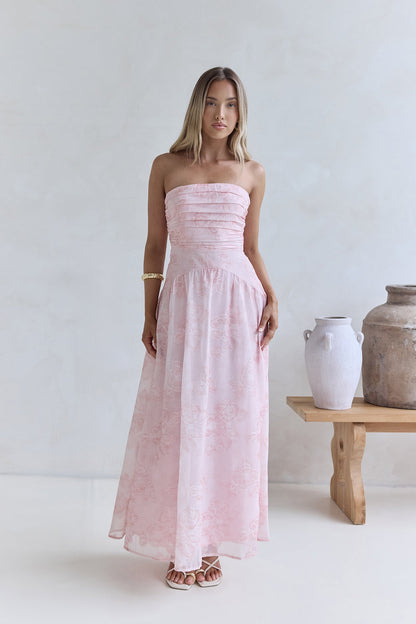 Robe Maxi Sans Manches Chemins Embrassés par les Nuages Rose