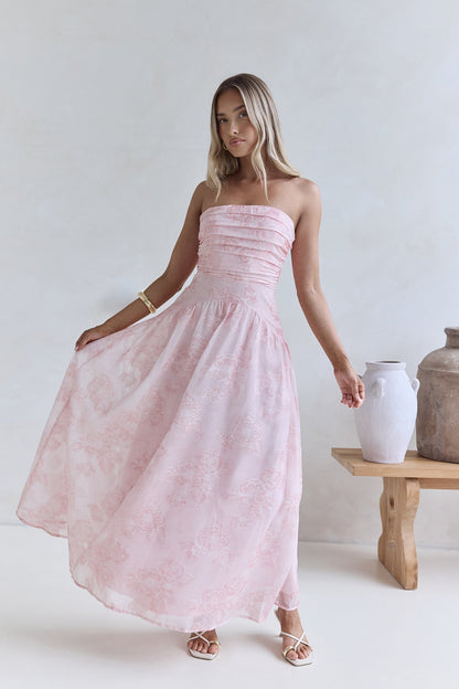 Robe Maxi Sans Manches Chemins Embrassés par les Nuages Rose