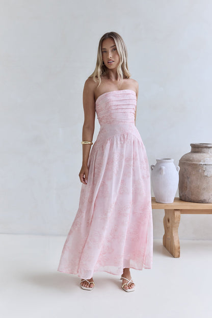Robe Maxi Sans Manches Chemins Embrassés par les Nuages Rose