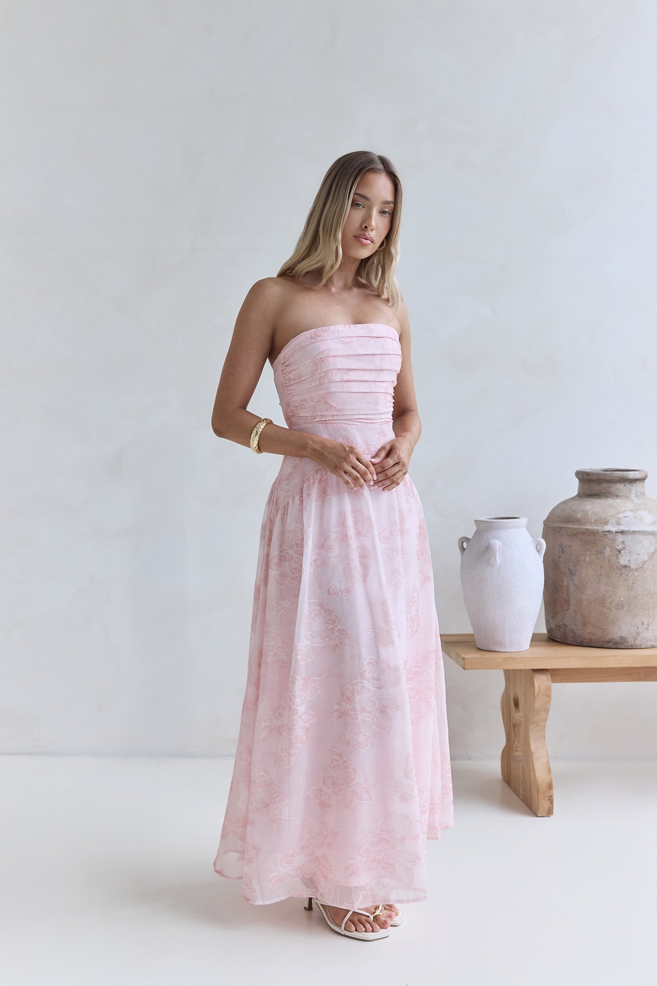 Robe Maxi Sans Manches Chemins Embrassés par les Nuages Rose