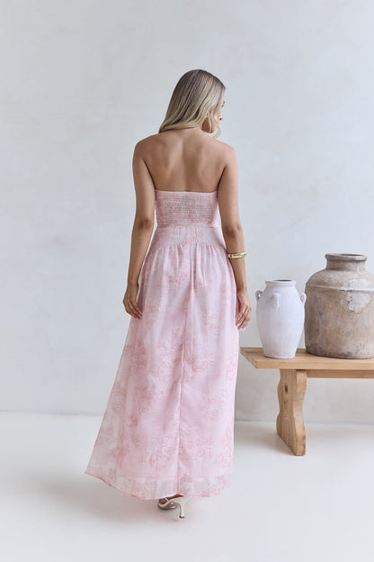 Robe Maxi Sans Manches Chemins Embrassés par les Nuages Rose