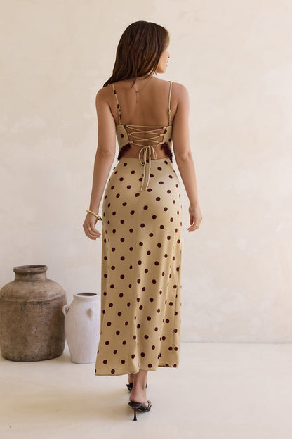 Robe Maxi à Pois en Dentelle On The Sky Marron
