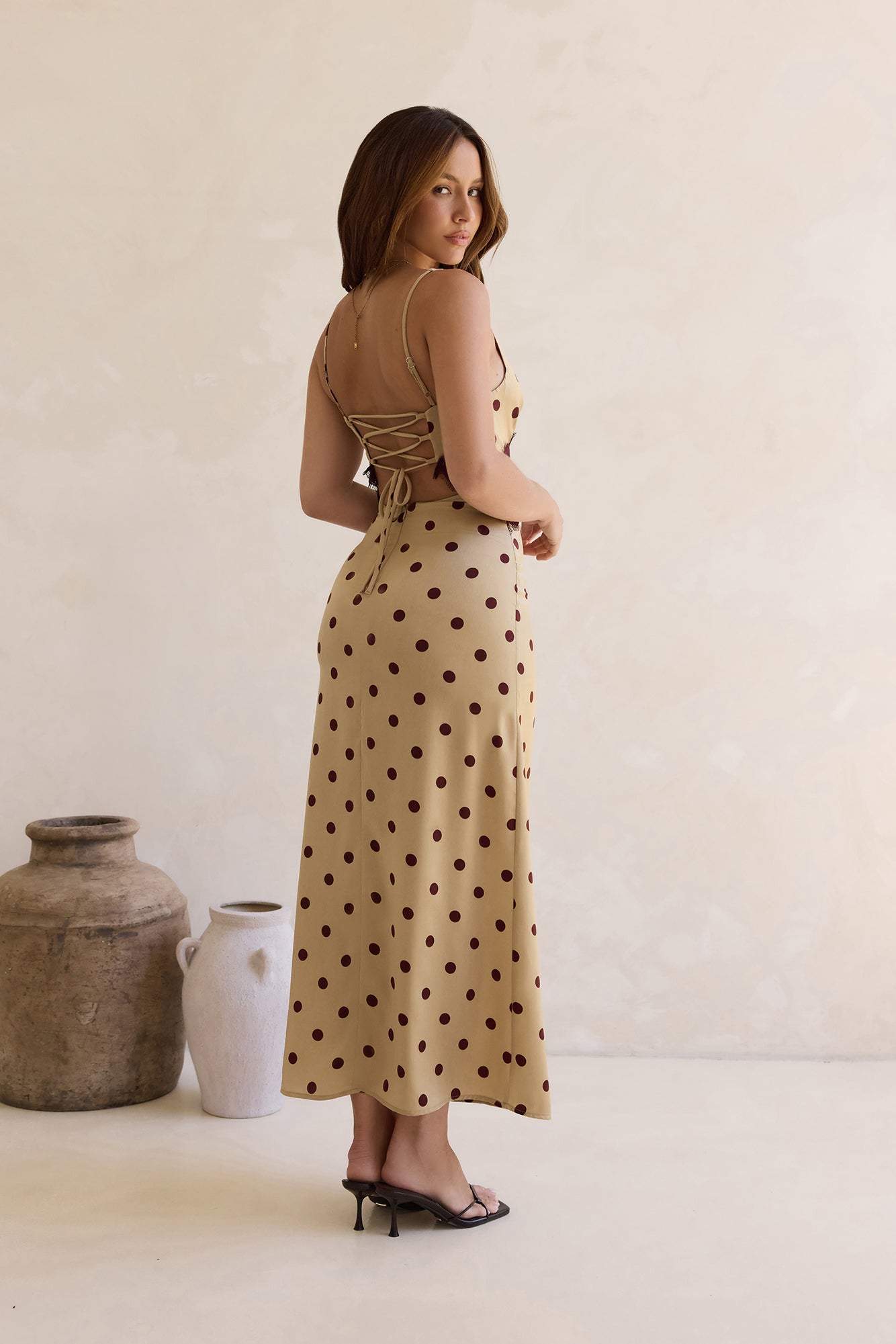 Robe Maxi à Pois en Dentelle On The Sky Marron
