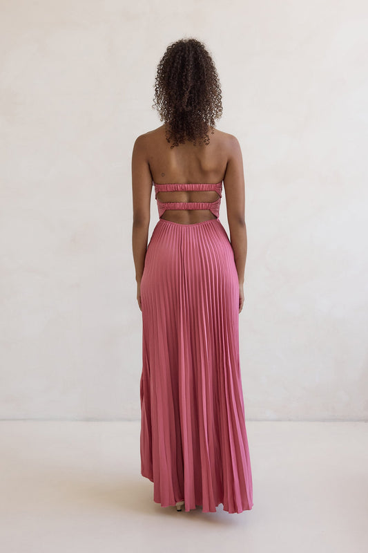 Robe Maxi Plissée Sans Manches Décades Passées Rose