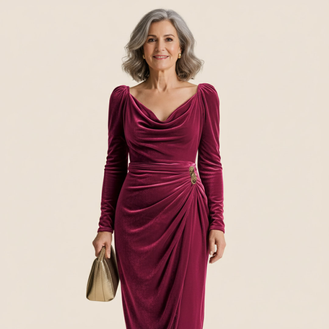 Sabine | Robe midi élégante avec décolleté en cascade doux