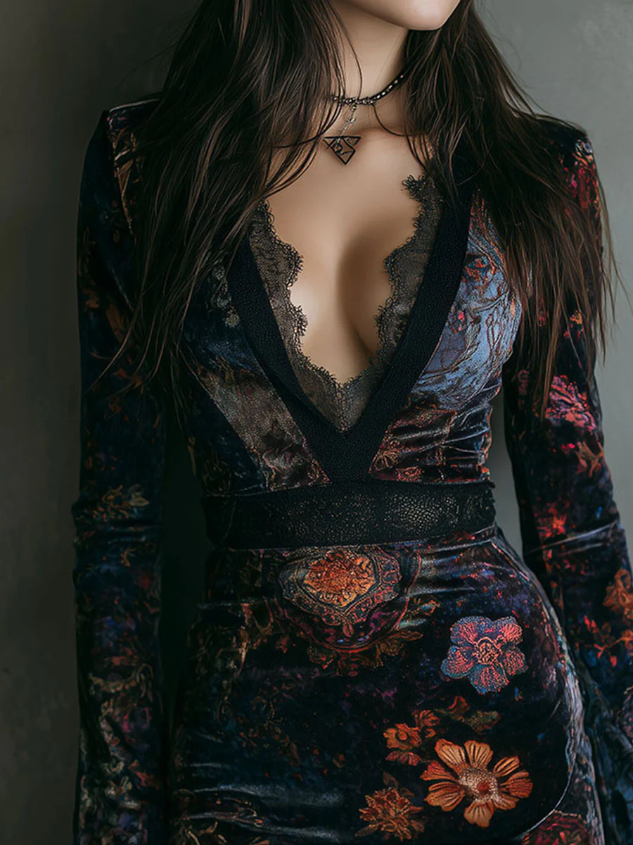 Fleur | Robe boho en velours élégante avec décolleté en V