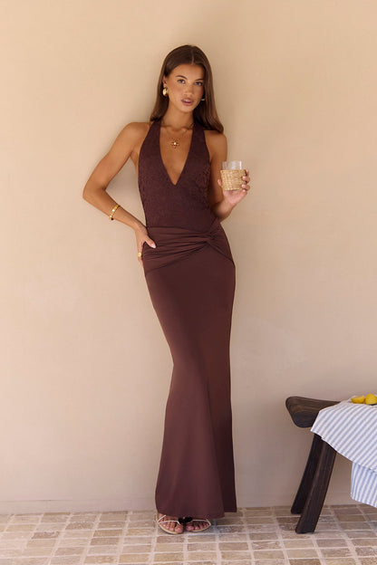 Robe Maxi Halter Seaside Glow Marron