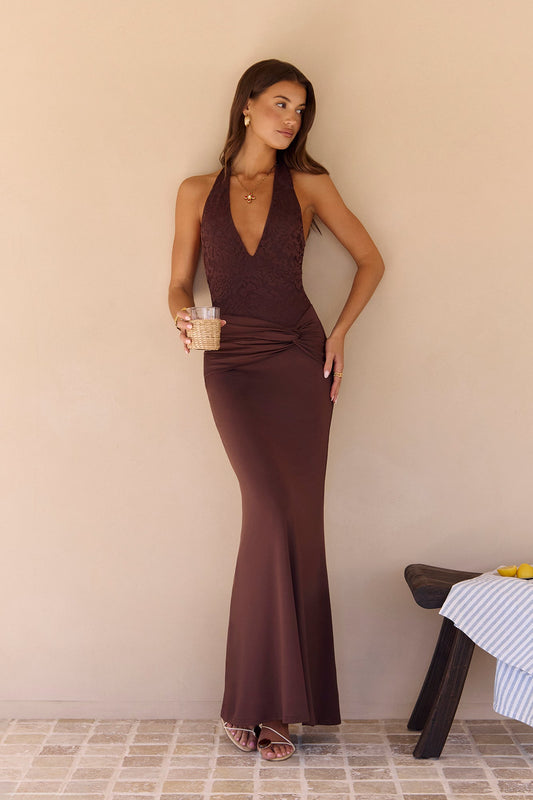 Robe Maxi Halter Seaside Glow Marron