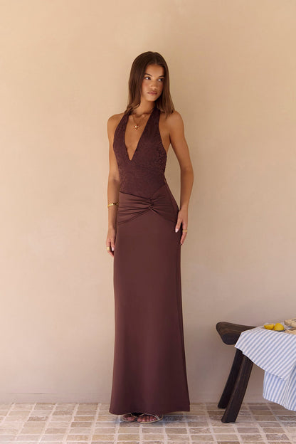 Robe Maxi Halter Seaside Glow Marron
