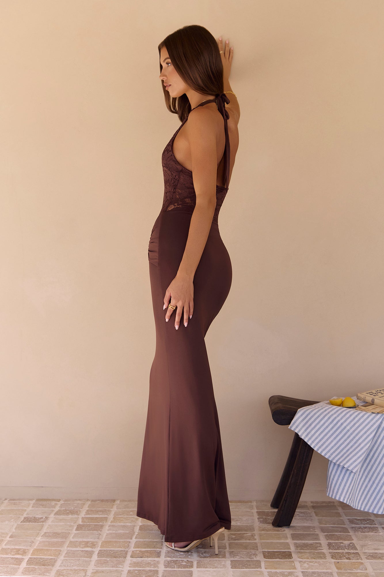 Robe Maxi Halter Seaside Glow Marron