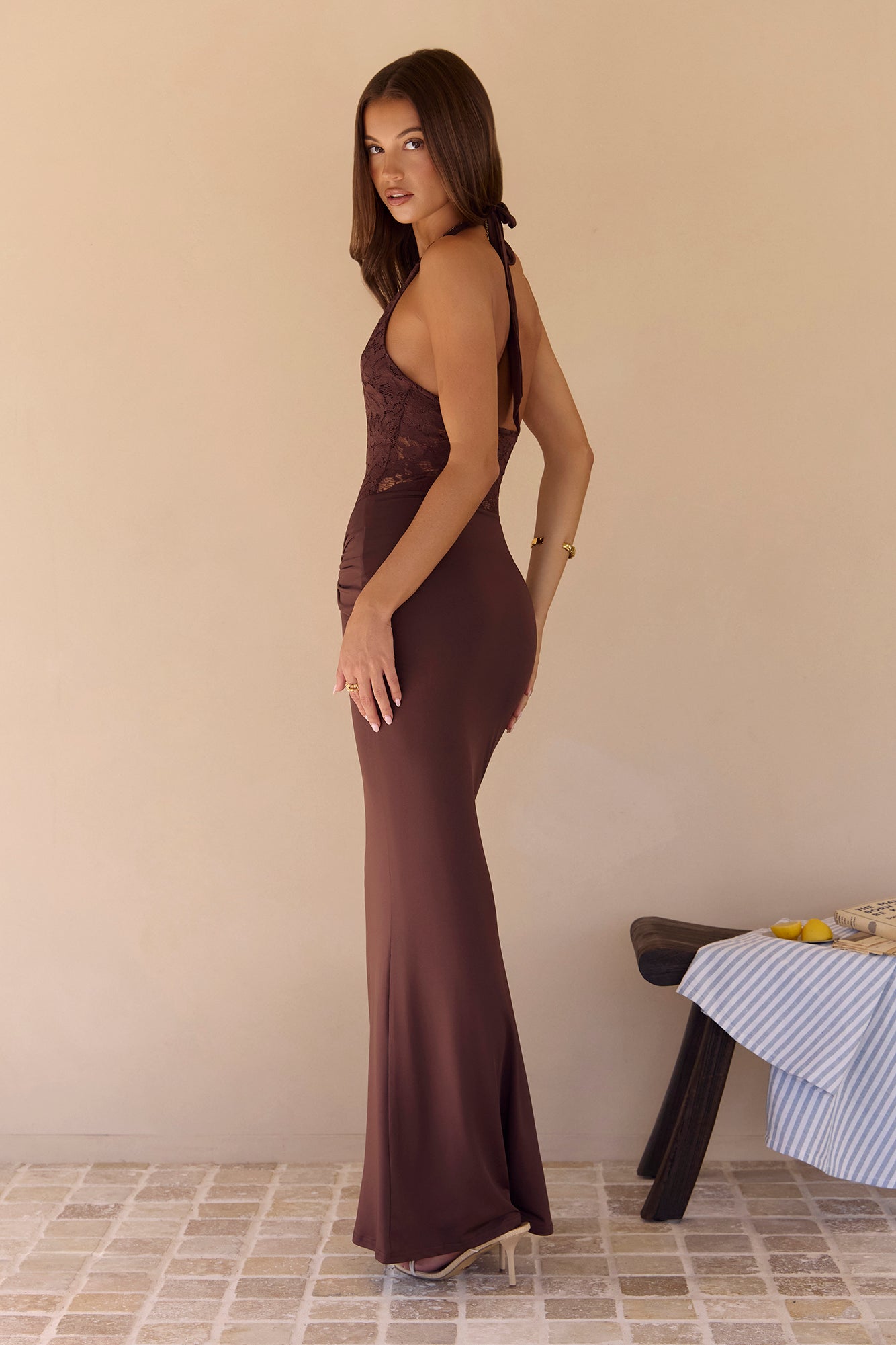 Robe Maxi Halter Seaside Glow Marron