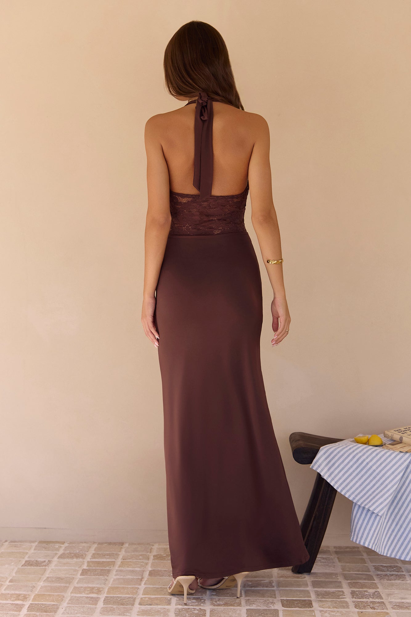 Robe Maxi Halter Seaside Glow Marron