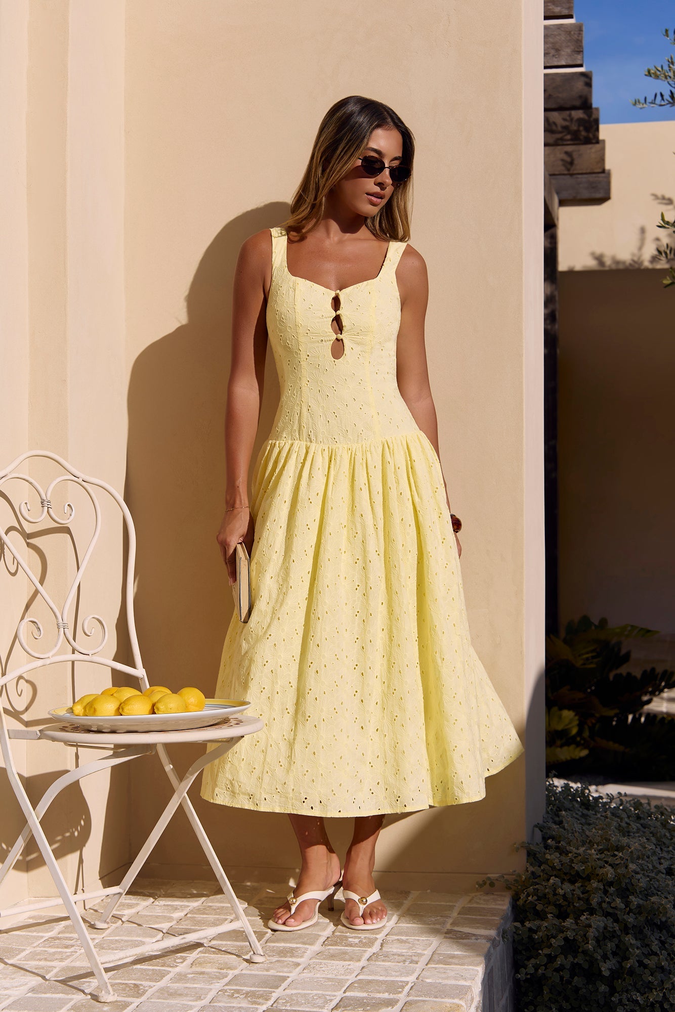 Robe Maxi Brodée Romance Citron