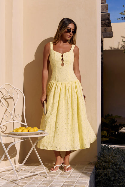 Robe Maxi Brodée Romance Citron