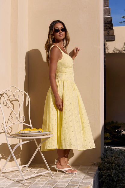 Robe Maxi Brodée Romance Citron
