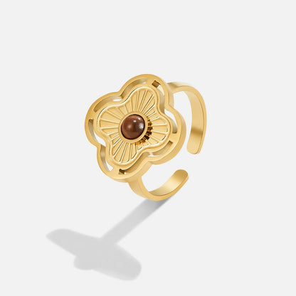 Bague fleur porte-bonheur en œil de tigre